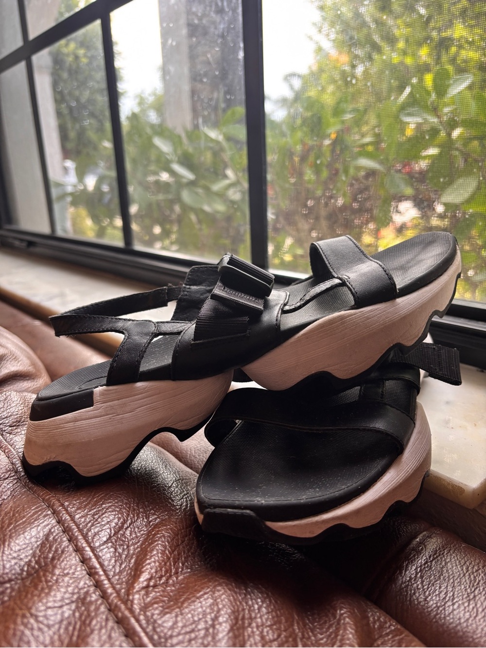 Sorel Black and White Platform Sandals